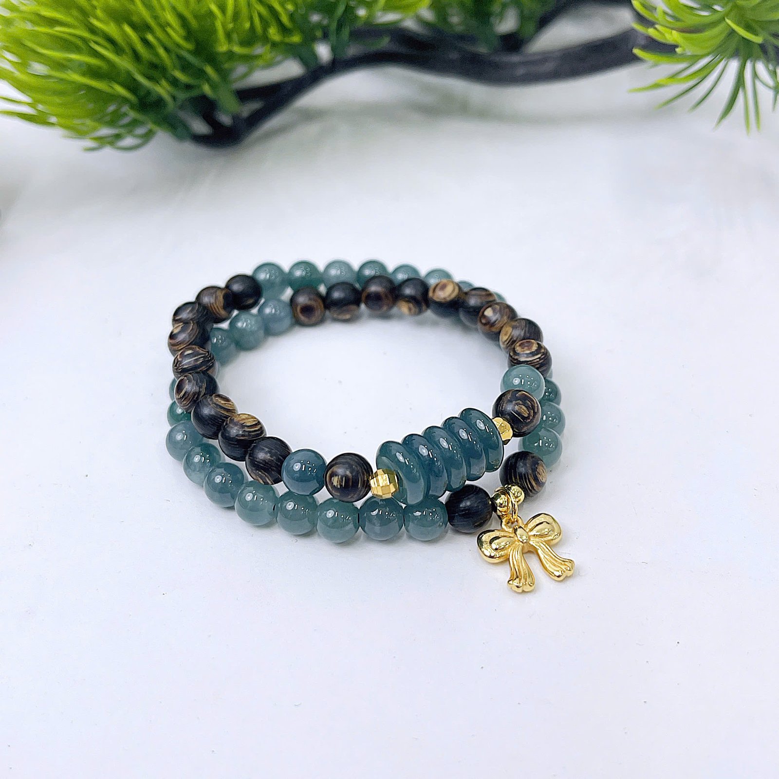 ✨ Chuỗi Lam Ngọc – Trầm Sánh Quấn 2 Vòng Tay | Thanh Lịch & Phong Thủy May Mắn